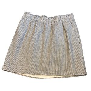 J. Crew Grey White Stripe Seersucker Elastic Waist Skirt Size Large Linen Blend